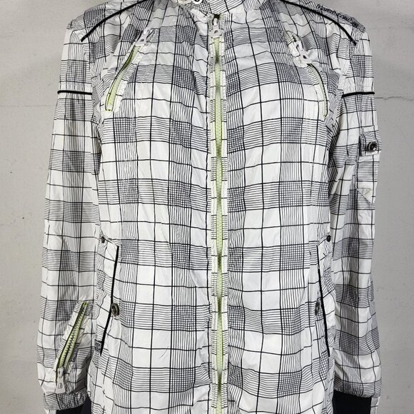 RARE Mark Fairwhale white black plaid full zip lightweight jacket ladies Medium - Picture 1 of 12